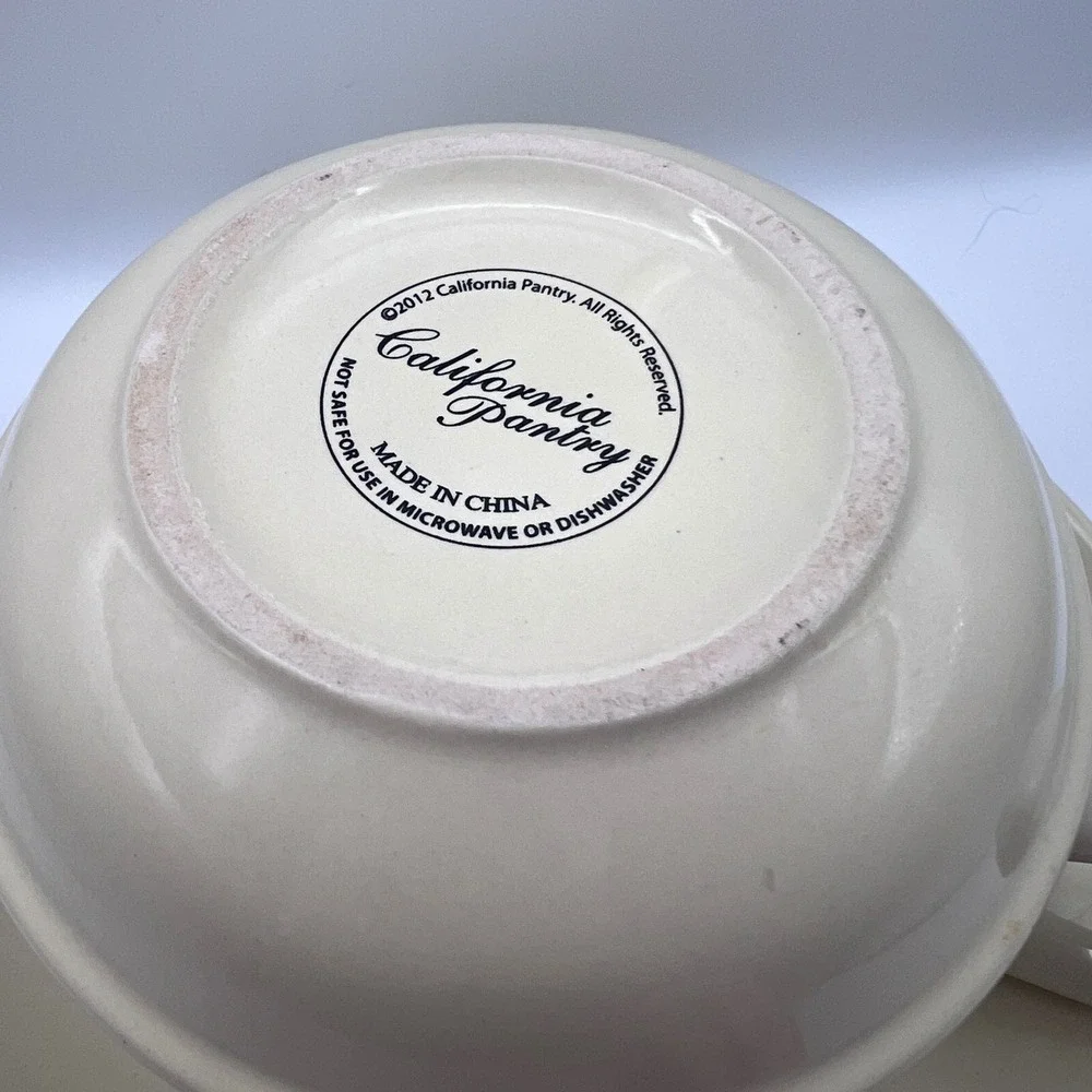 California Pantry Cream Gold Damask Oversized Cup and Saucer Set 2012 Ceramic